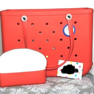Large/OG Bogg in Coral and Coral makeup bag